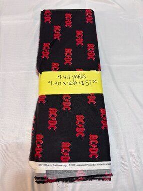 AC/DC Traditional Logo Black Cotton Fabric Springs Creative 3.9 Yards x 44"